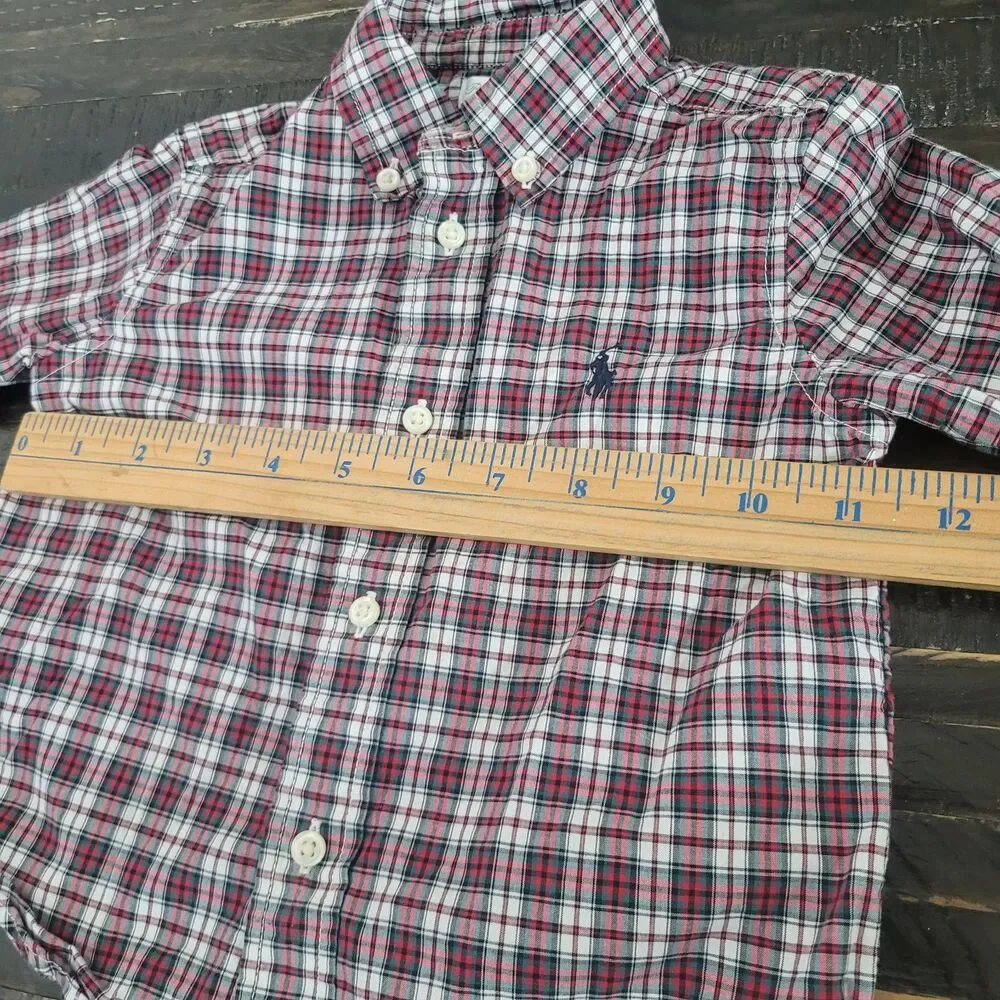 Ralph Lauren Boys Polo Red Plaid Button Down Dress Shirt Size 18M